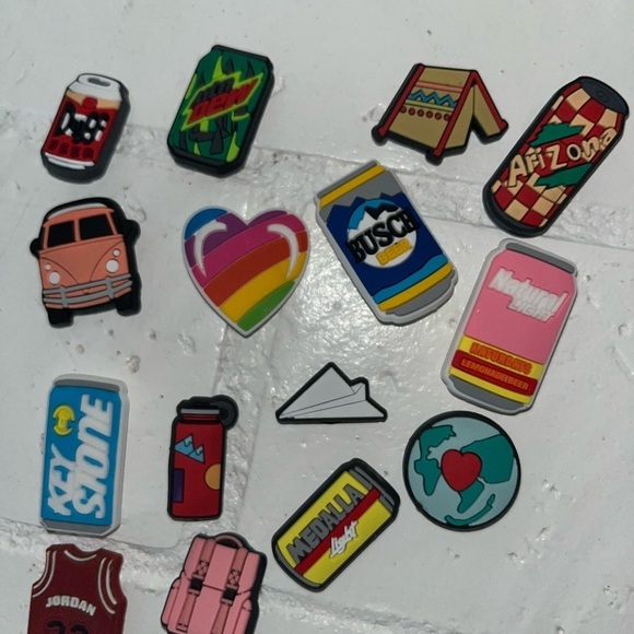 LOT of 15 CROC’s Colorful Shoe Charms Set Drinks Camping Lisa Frank Heart Jordan - Picture 2 of 5